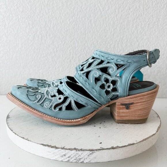 Blue and Brown Ankle Boots with Western Design - Picture 4 of 13